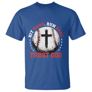 Hit Hard Run Fast Trust God T Shirt Christian Baseball