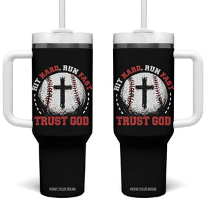 Hit Hard Run Fast Trust God Tumbler With Handle Christian Baseball