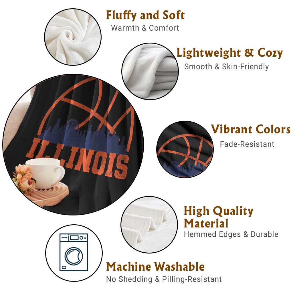 Illinois Fan Throw Blanket IL State Basketball Game Day TS11 Print Your Wear