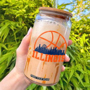 Illinois Fan Glass Can IL State Basketball Game Day TS11 Black Print Your Wear