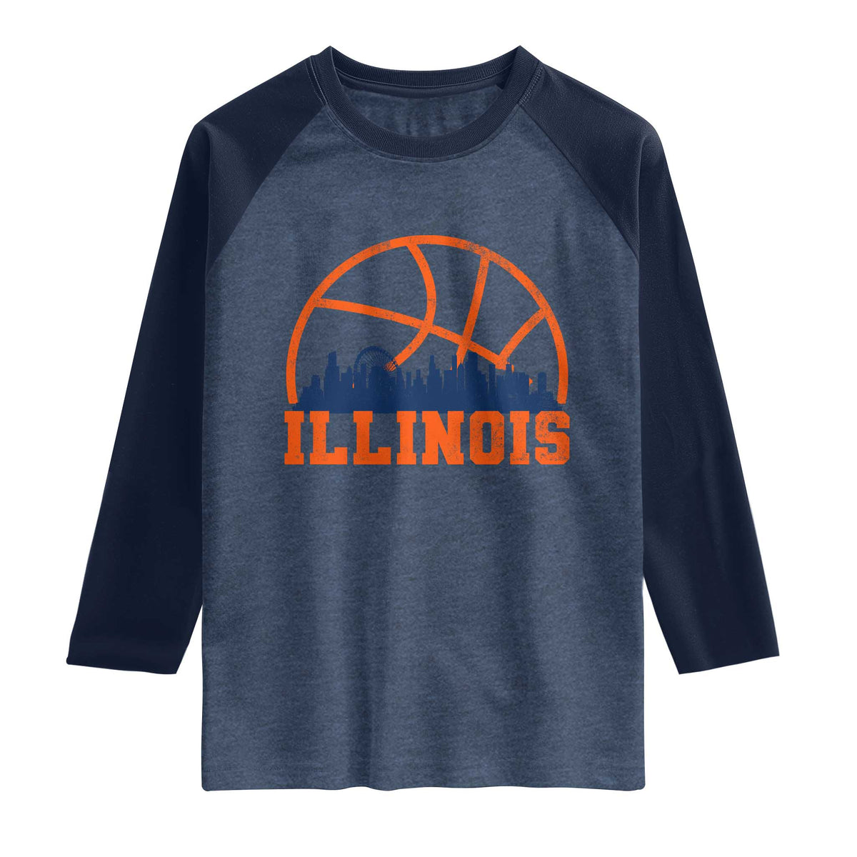 Illinois Fan Raglan Shirt IL State Basketball Game Day TS11 Heather Denim Navy Print Your Wear