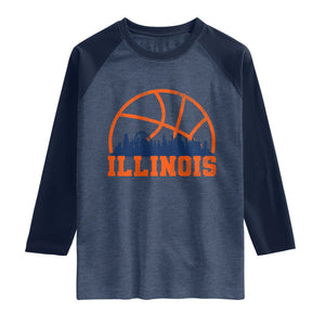 Illinois Fan Raglan Shirt IL State Basketball Game Day TS11 Heather Denim Navy Print Your Wear