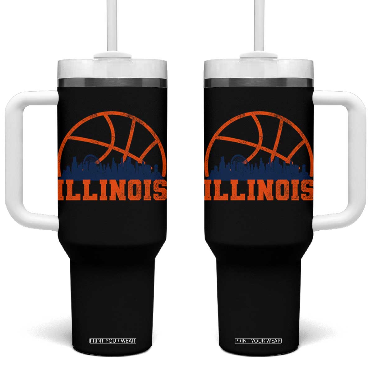 Illinois Fan Tumbler With Handle IL State Basketball Game Day TS11 One Size: 40 oz Black Print Your Wear
