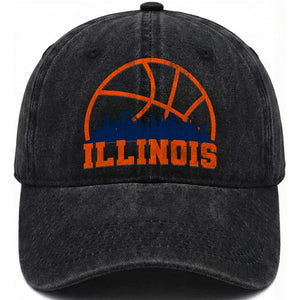 Illinois Fan Washed Cotton Baseball Cap IL State Basketball Game Day TS11 Print Your Wear