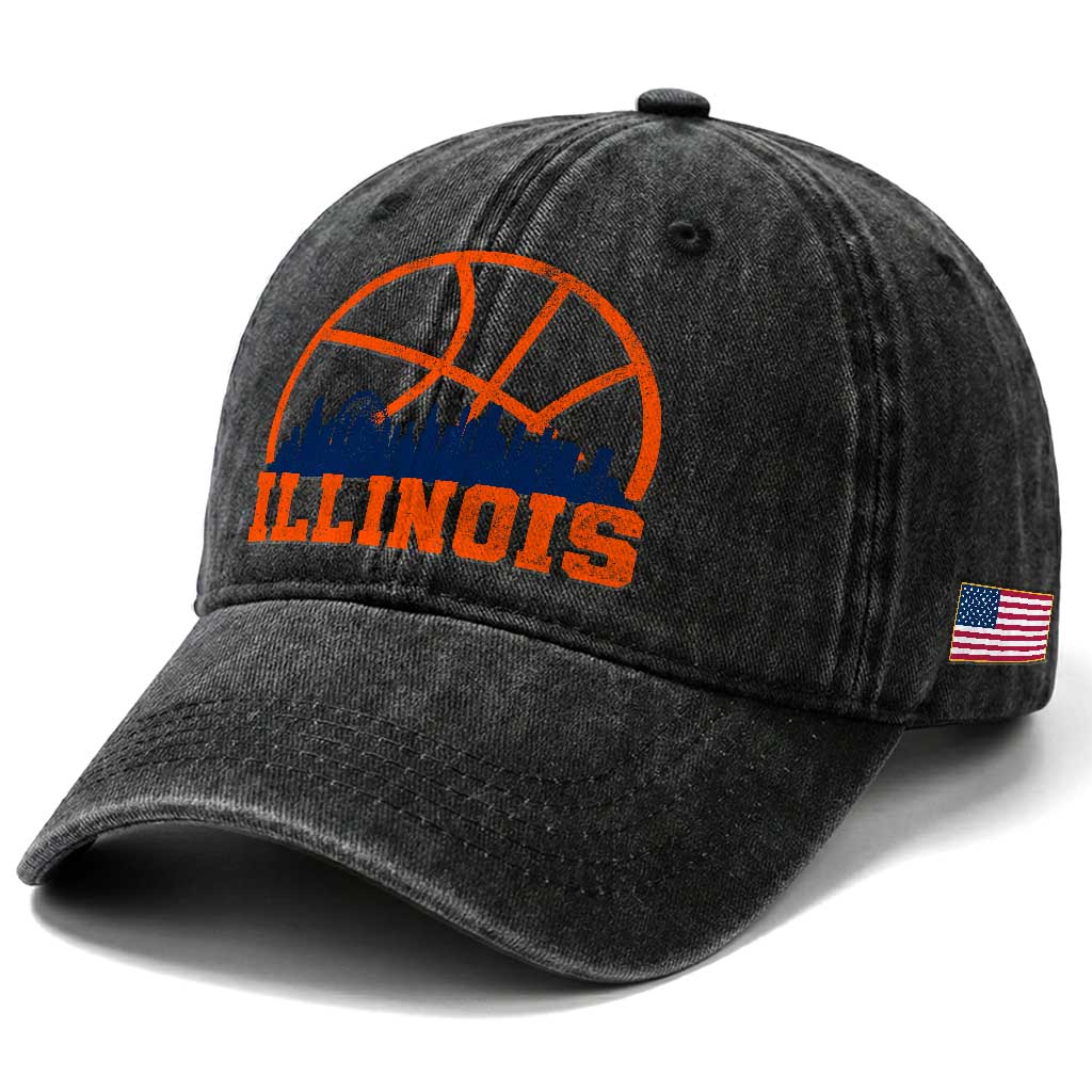 Illinois Fan Washed Cotton Baseball Cap IL State Basketball Game Day TS11 Print Your Wear