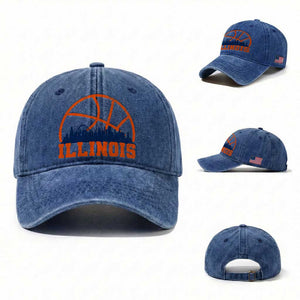 Illinois Fan Washed Cotton Baseball Cap IL State Basketball Game Day TS11 Washed Cap Universal Fit Royal Blue Print Your Wear