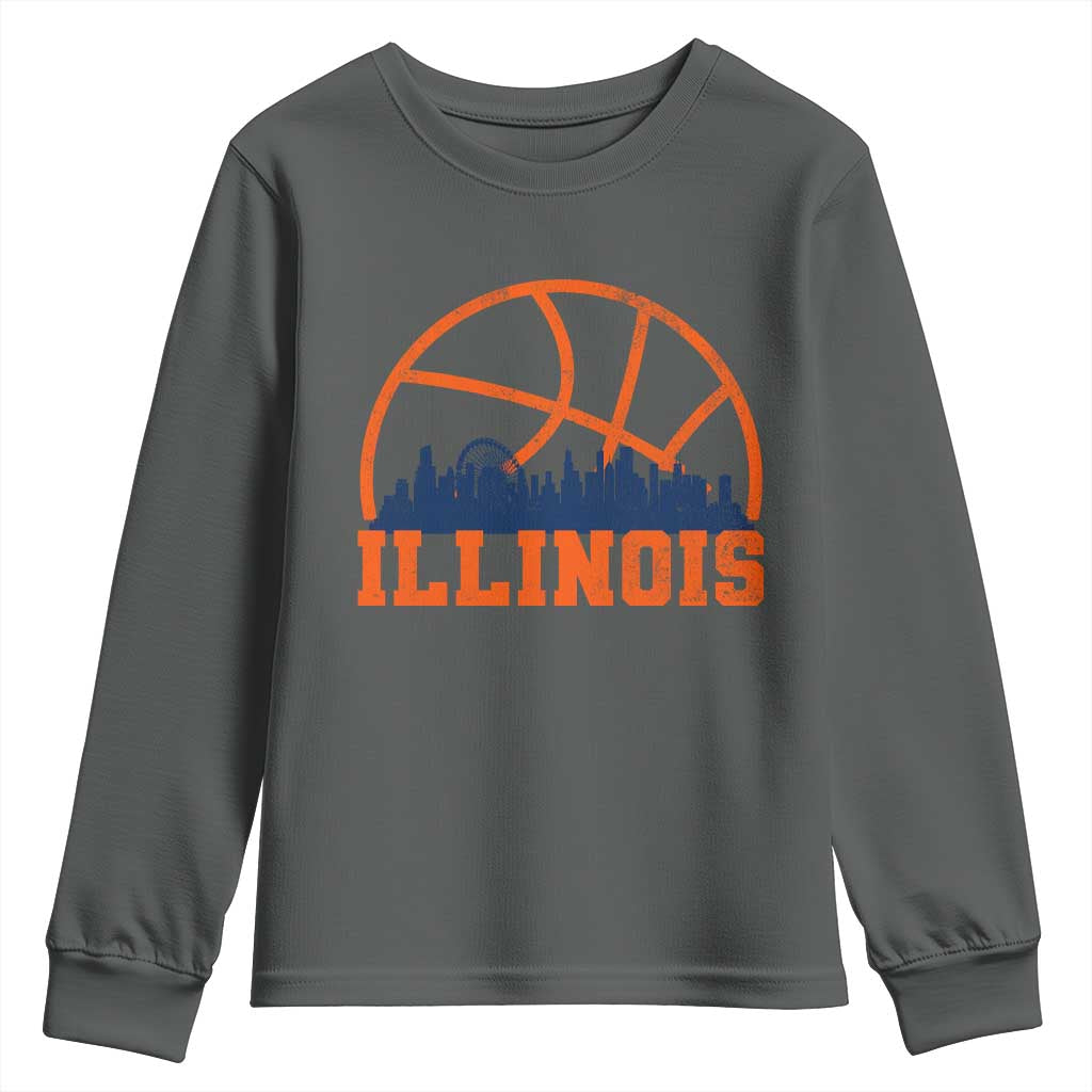 Illinois Fan Youth Sweatshirt IL State Basketball Game Day TS11 Dark Heather Print Your Wear