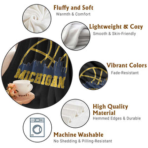 Michigan Fan Basketball Grooves Skyline MI State Throw Blanket TS11 Print Your Wear