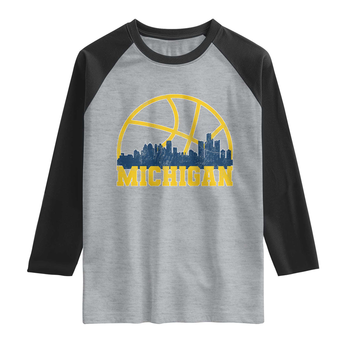 Michigan Fan Basketball Grooves Skyline MI State Raglan Shirt TS11 Heather Gray Black Print Your Wear