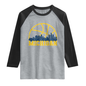 Michigan Fan Basketball Grooves Skyline MI State Raglan Shirt TS11 Heather Gray Black Print Your Wear