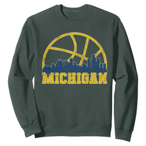Michigan Fan Basketball Grooves Skyline MI State Sweatshirt TS11 Dark Forest Green Print Your Wear