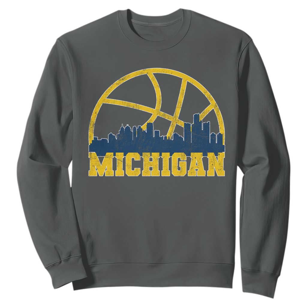 Michigan Fan Basketball Grooves Skyline MI State Sweatshirt TS11 Dark Heather Print Your Wear