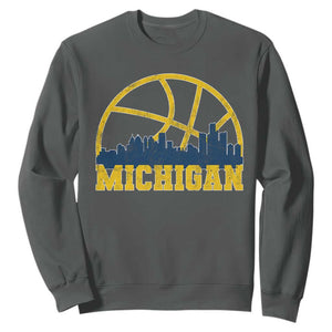 Michigan Fan Basketball Grooves Skyline MI State Sweatshirt TS11 Dark Heather Print Your Wear