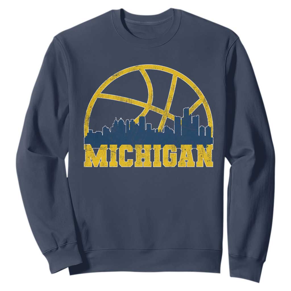 Michigan Fan Basketball Grooves Skyline MI State Sweatshirt TS11 Navy Print Your Wear
