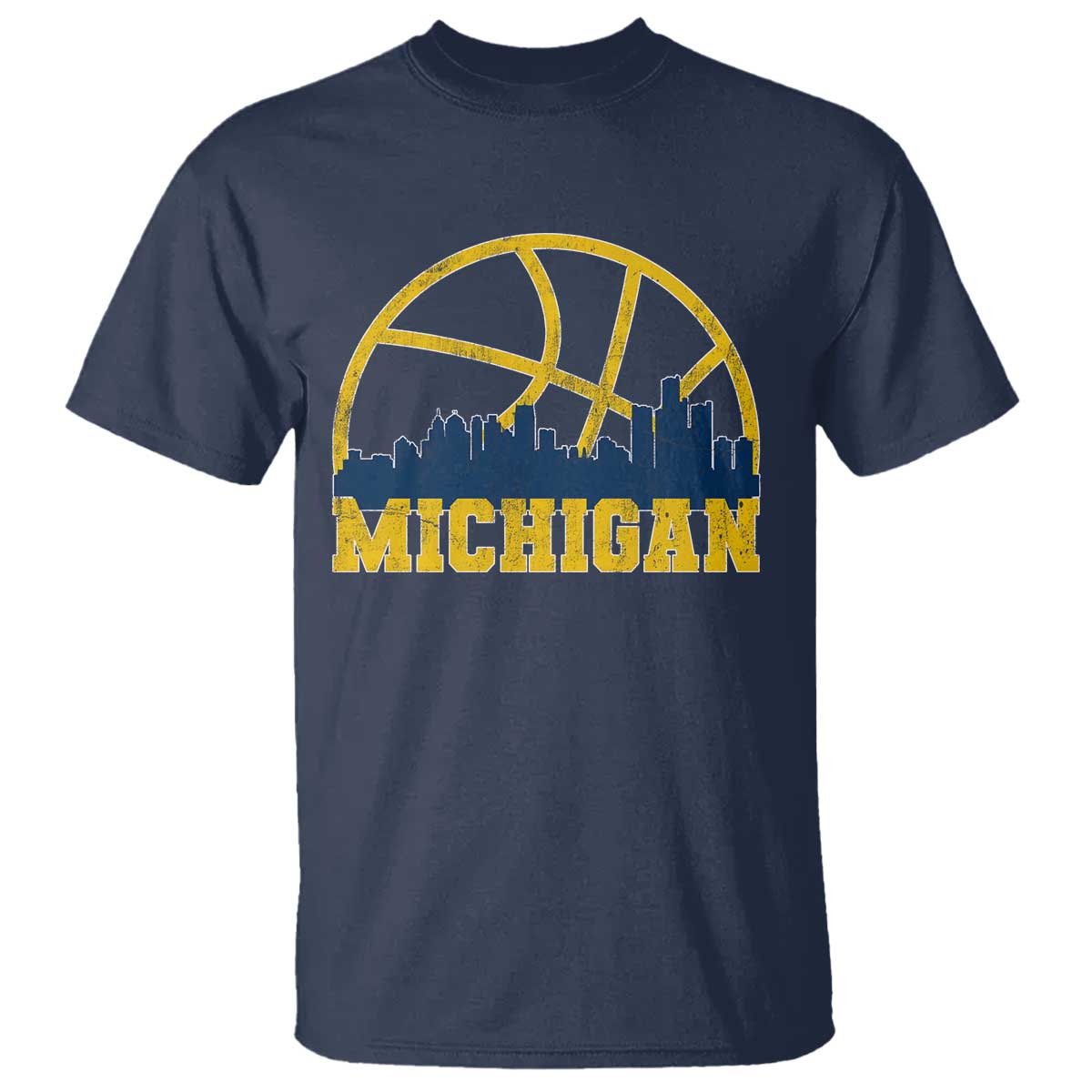 Michigan Fan Basketball Grooves Skyline MI State T Shirt TS11 Navy Print Your Wear