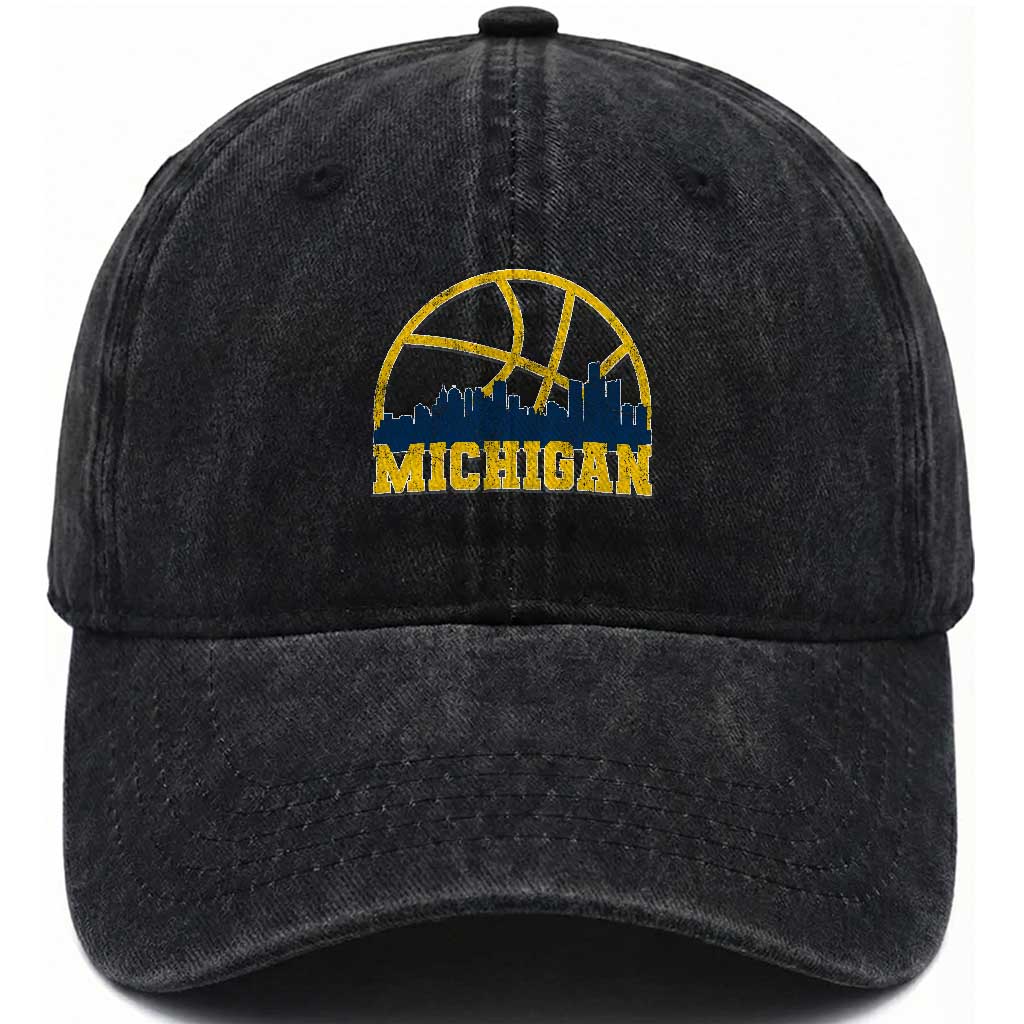 Michigan Fan Basketball Grooves Skyline MI State Washed Cotton Baseball Cap TS11 Print Your Wear