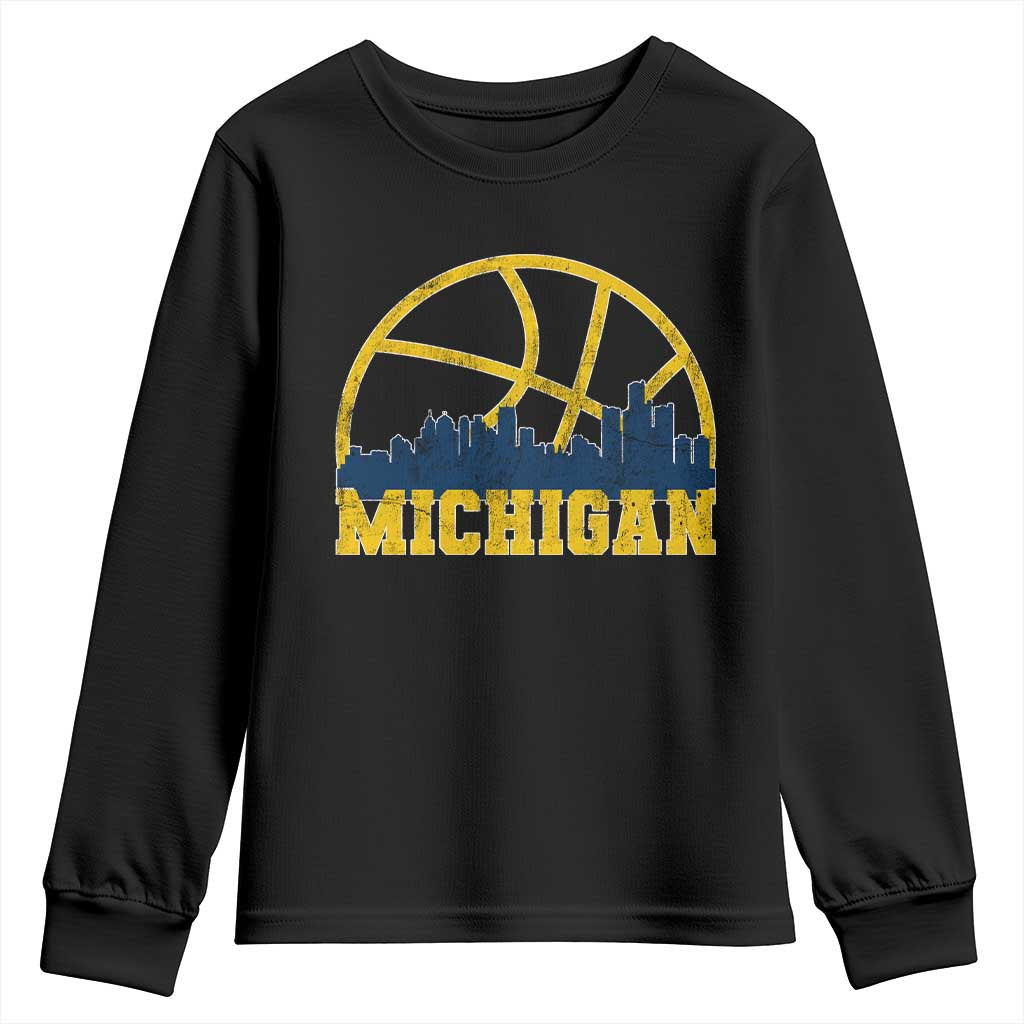 Michigan Fan Basketball Grooves Skyline MI State Youth Sweatshirt TS11 Black Print Your Wear