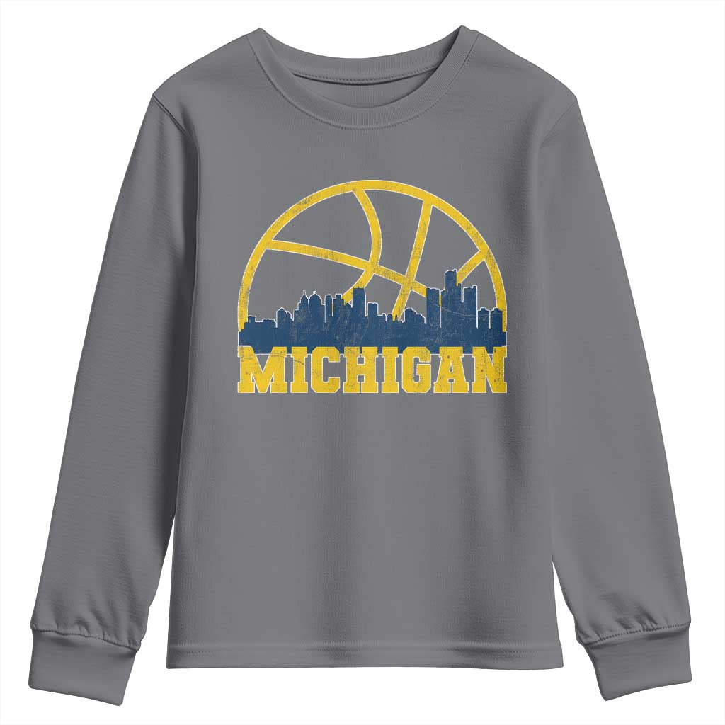 Michigan Fan Basketball Grooves Skyline MI State Youth Sweatshirt TS11 Charcoal Print Your Wear