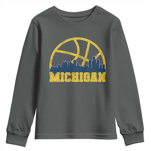 Michigan Fan Basketball Grooves Skyline MI State Youth Sweatshirt TS11 Dark Heather Print Your Wear