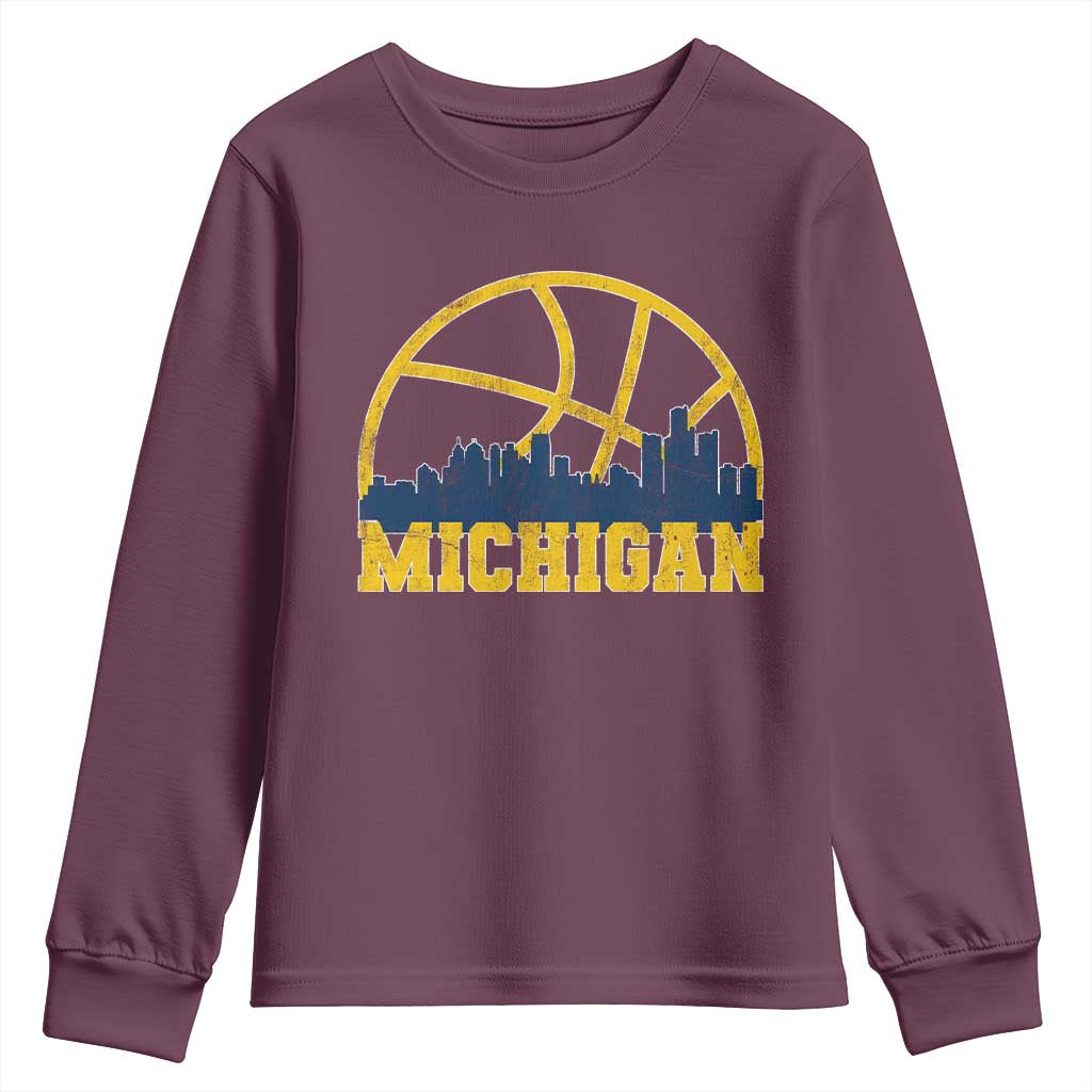 Michigan Fan Basketball Grooves Skyline MI State Youth Sweatshirt TS11 Maroon Print Your Wear