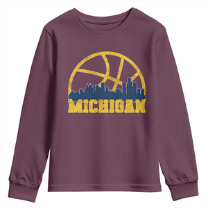 Michigan Fan Basketball Grooves Skyline MI State Youth Sweatshirt TS11 Maroon Print Your Wear