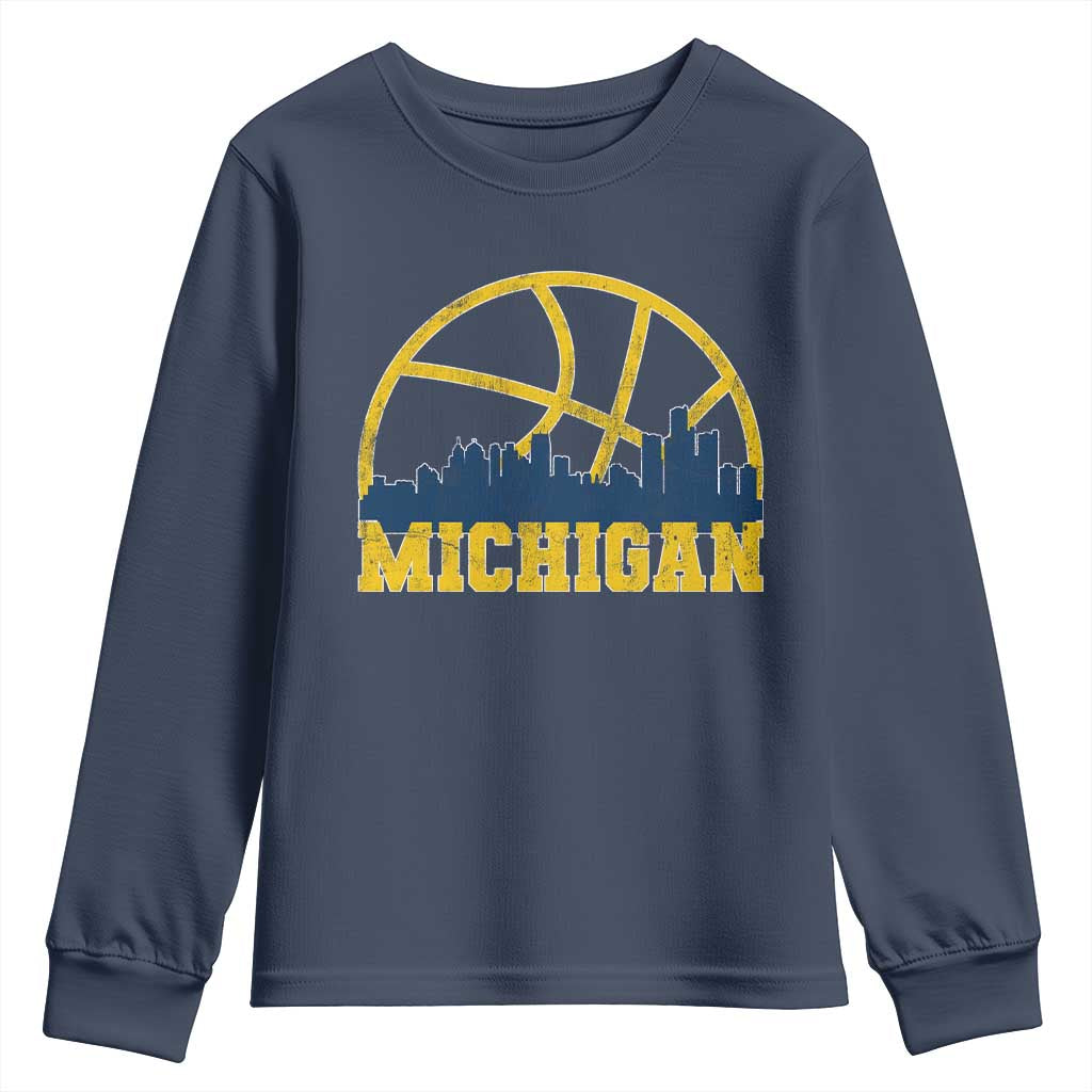 Michigan Fan Basketball Grooves Skyline MI State Youth Sweatshirt TS11 Navy Print Your Wear