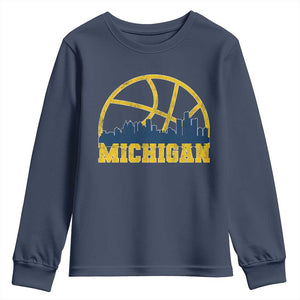 Michigan Fan Basketball Grooves Skyline MI State Youth Sweatshirt TS11 Navy Print Your Wear