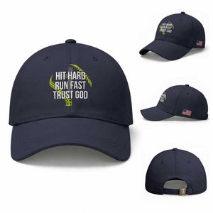 Hit Hard Run Fast Trust God Christian Softball Baseball Cap TS11 Baseball Cap Universal Fit Navy Print Your Wear