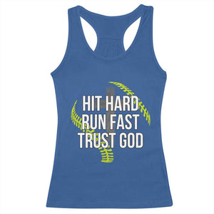 Hit Hard Run Fast Trust God Christian Softball Racerback Tank Top TS11 Royal Blue Print Your Wear