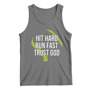 Hit Hard Run Fast Trust God Christian Softball Tank Top TS11 Black Heather Print Your Wear