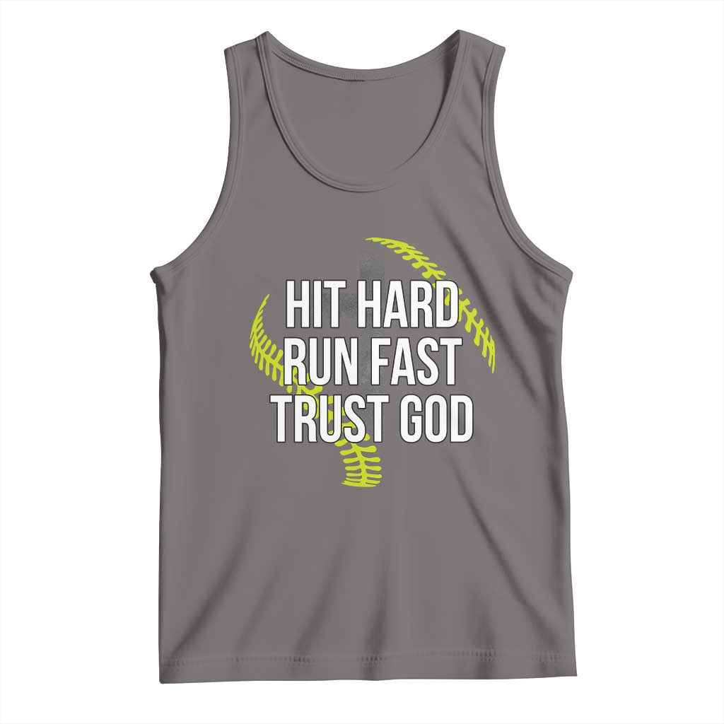 Hit Hard Run Fast Trust God Christian Softball Tank Top TS11 Deep Heather Print Your Wear