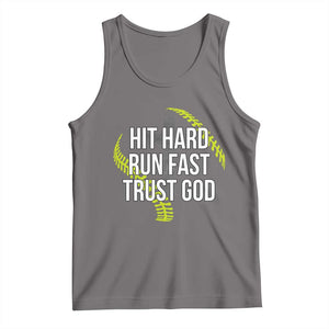 Hit Hard Run Fast Trust God Christian Softball Tank Top TS11 Deep Heather Print Your Wear