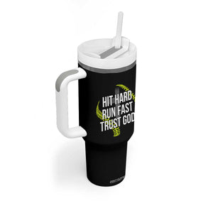 Hit Hard Run Fast Trust God Christian Softball Tumbler With Handle TS11 Print Your Wear