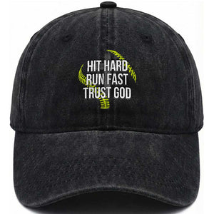 Hit Hard Run Fast Trust God Christian Softball Washed Cotton Baseball Cap TS11 Print Your Wear