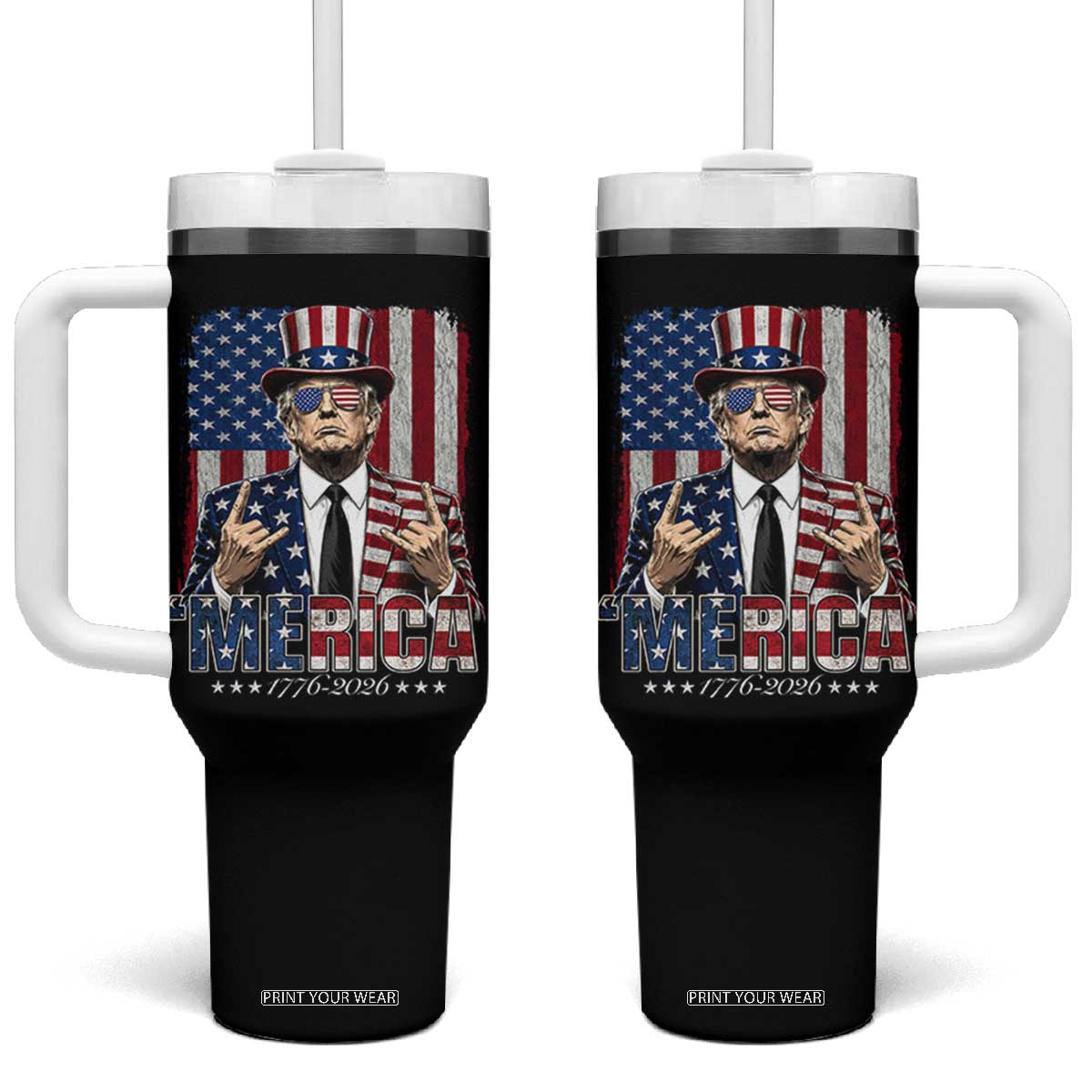 The Nations Leader US 250th Anniversary Tumbler With Handle Funny 4th of July 1776 2026 TS11 One Size: 40 oz Black Print Your Wear