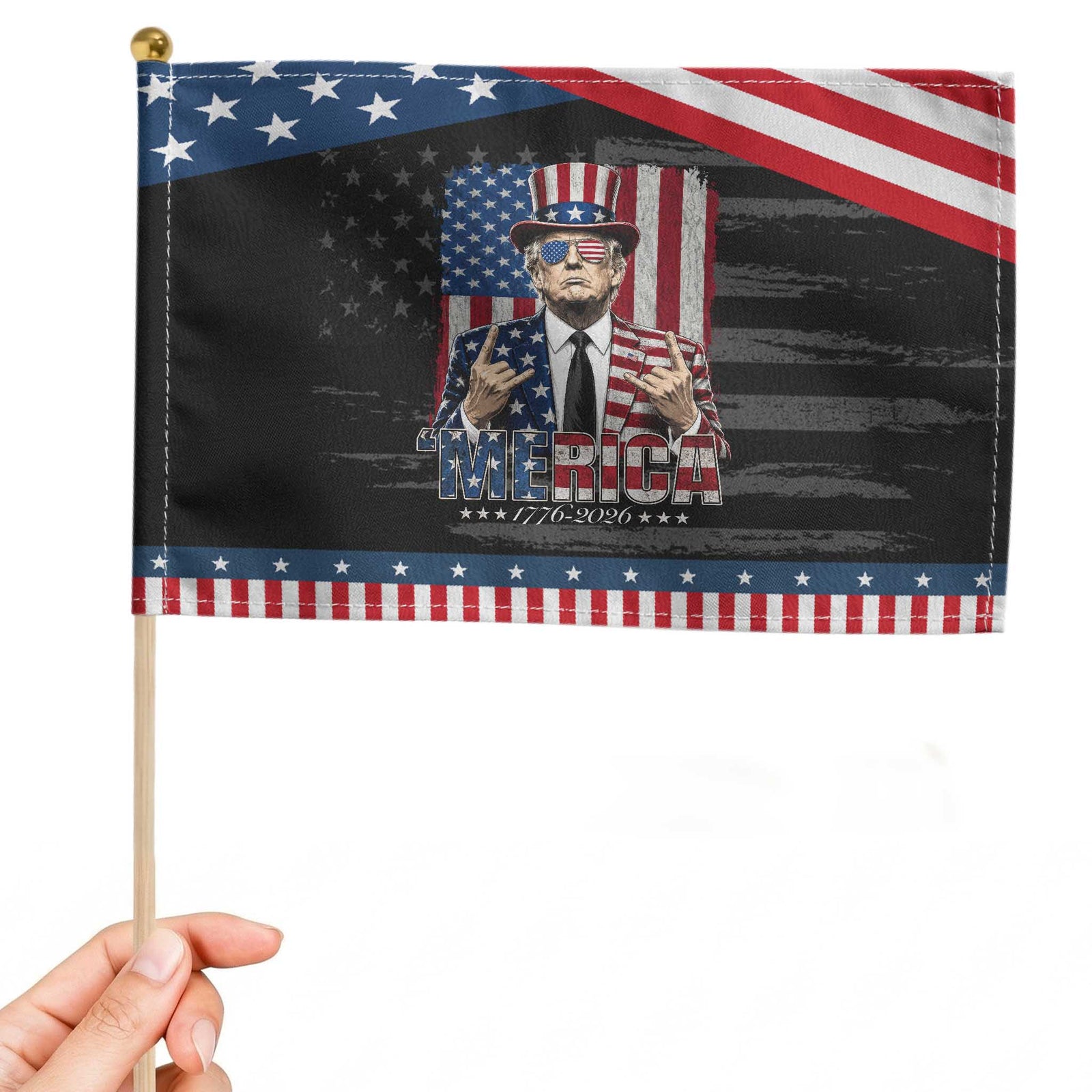 The Nations Leader US 250th Anniversary Patriotic Handheld Flag Funny 4th of July 1776 2026 TS11 Distressed 8.2