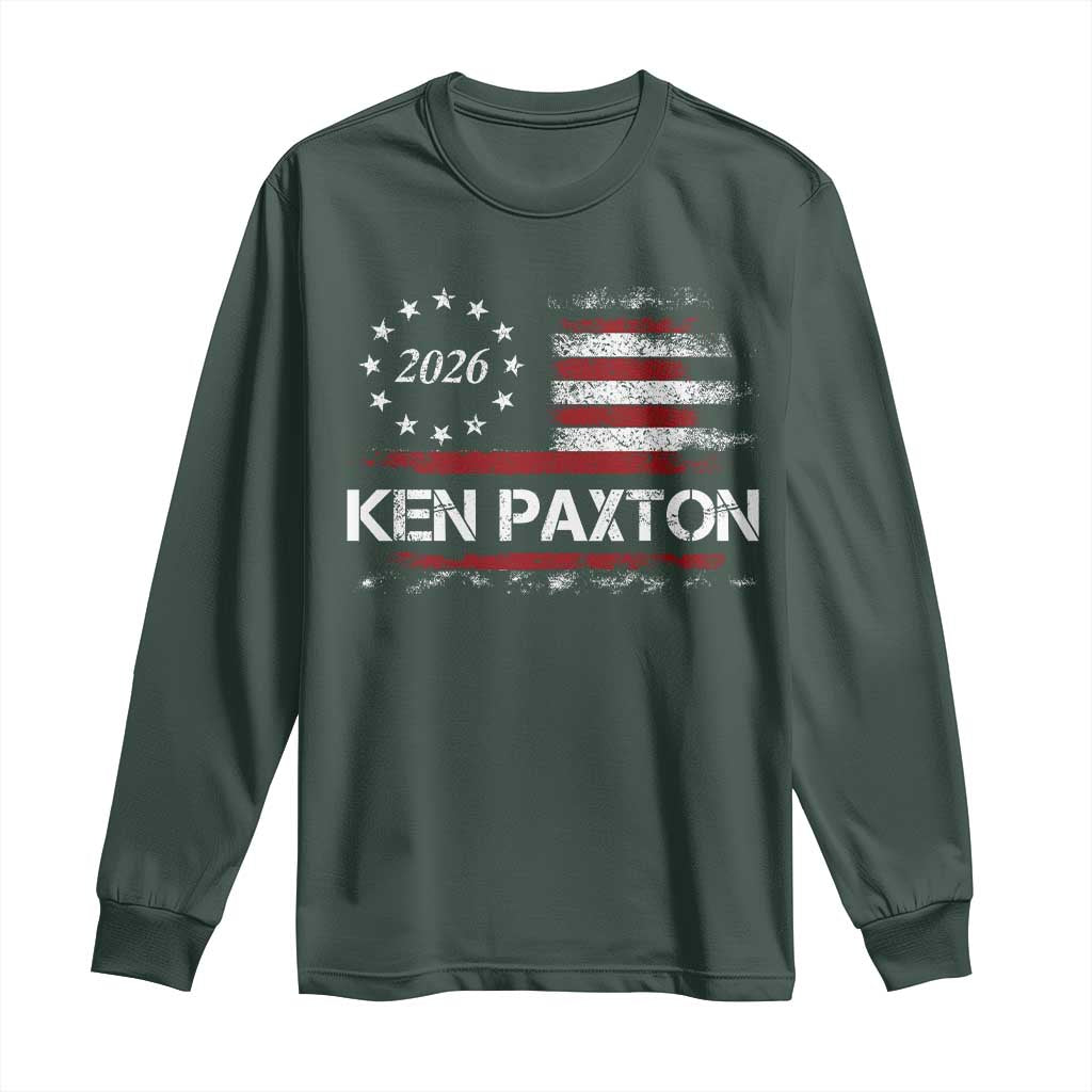 Ken Paxton for Texas Senate Long Sleeve Shirt US Senator Campaign Vintage American Flag TS11 Dark Forest Green Print Your Wear