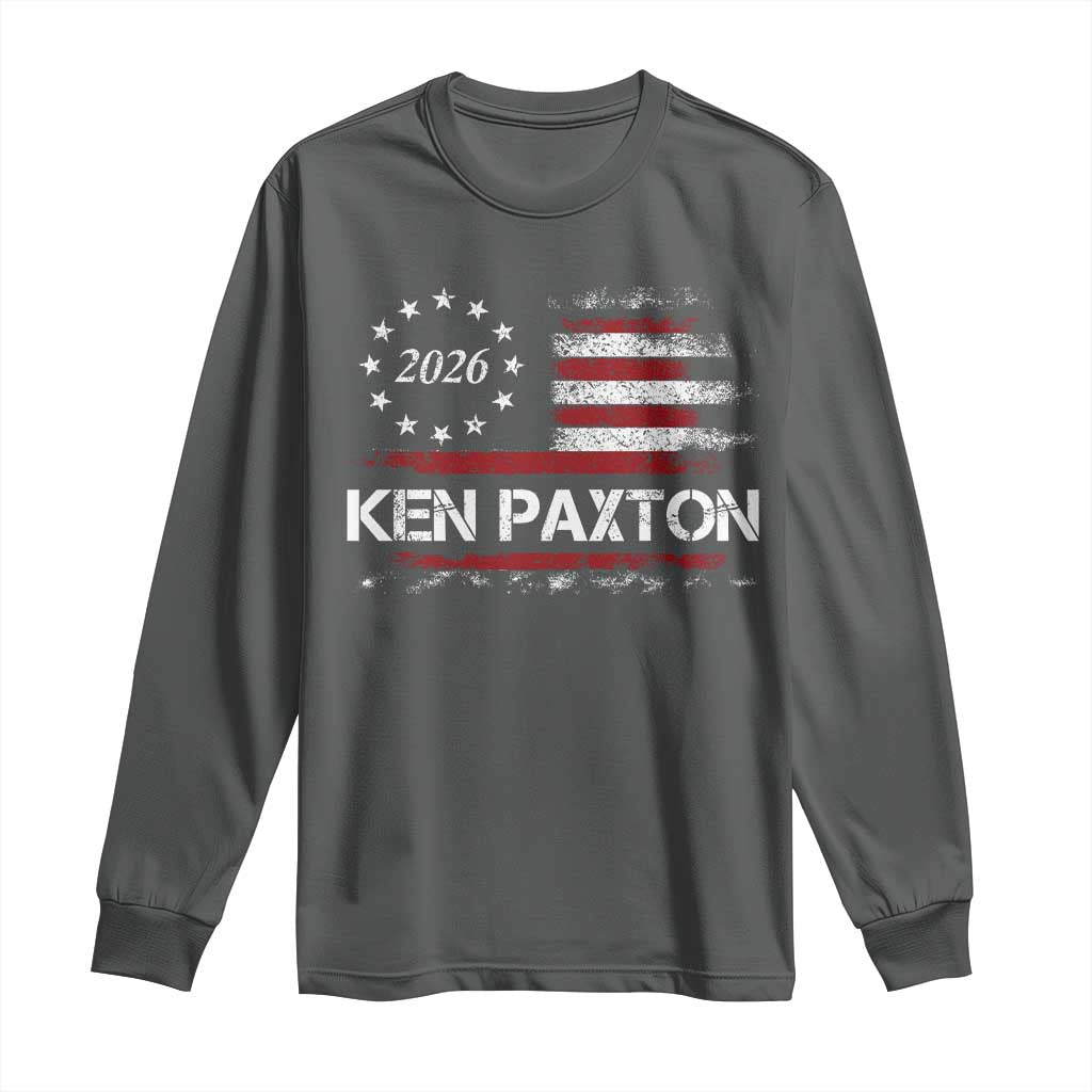 Ken Paxton for Texas Senate Long Sleeve Shirt US Senator Campaign Vintage American Flag TS11 Dark Heather Print Your Wear