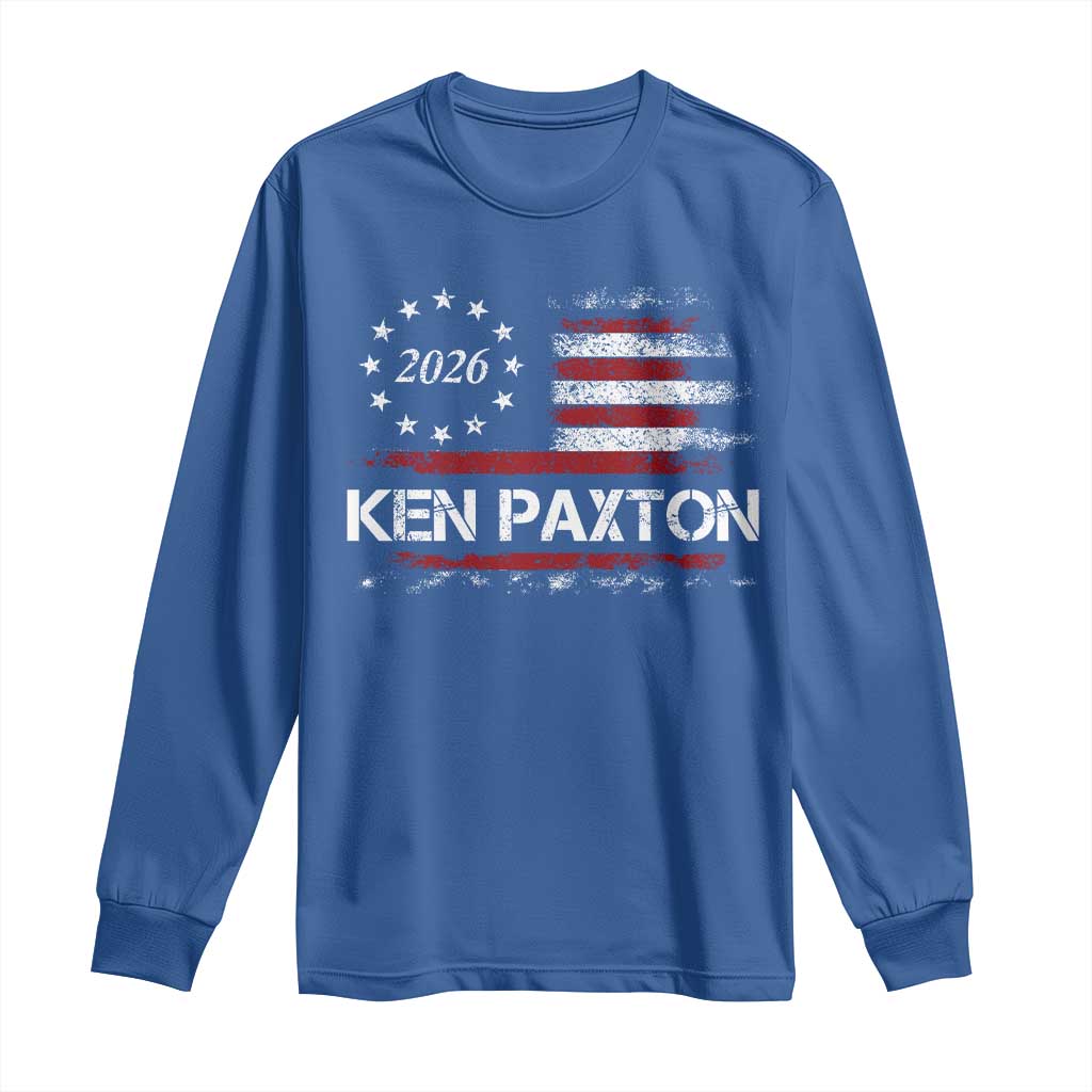 Ken Paxton for Texas Senate Long Sleeve Shirt US Senator Campaign Vintage American Flag TS11 Royal Blue Print Your Wear