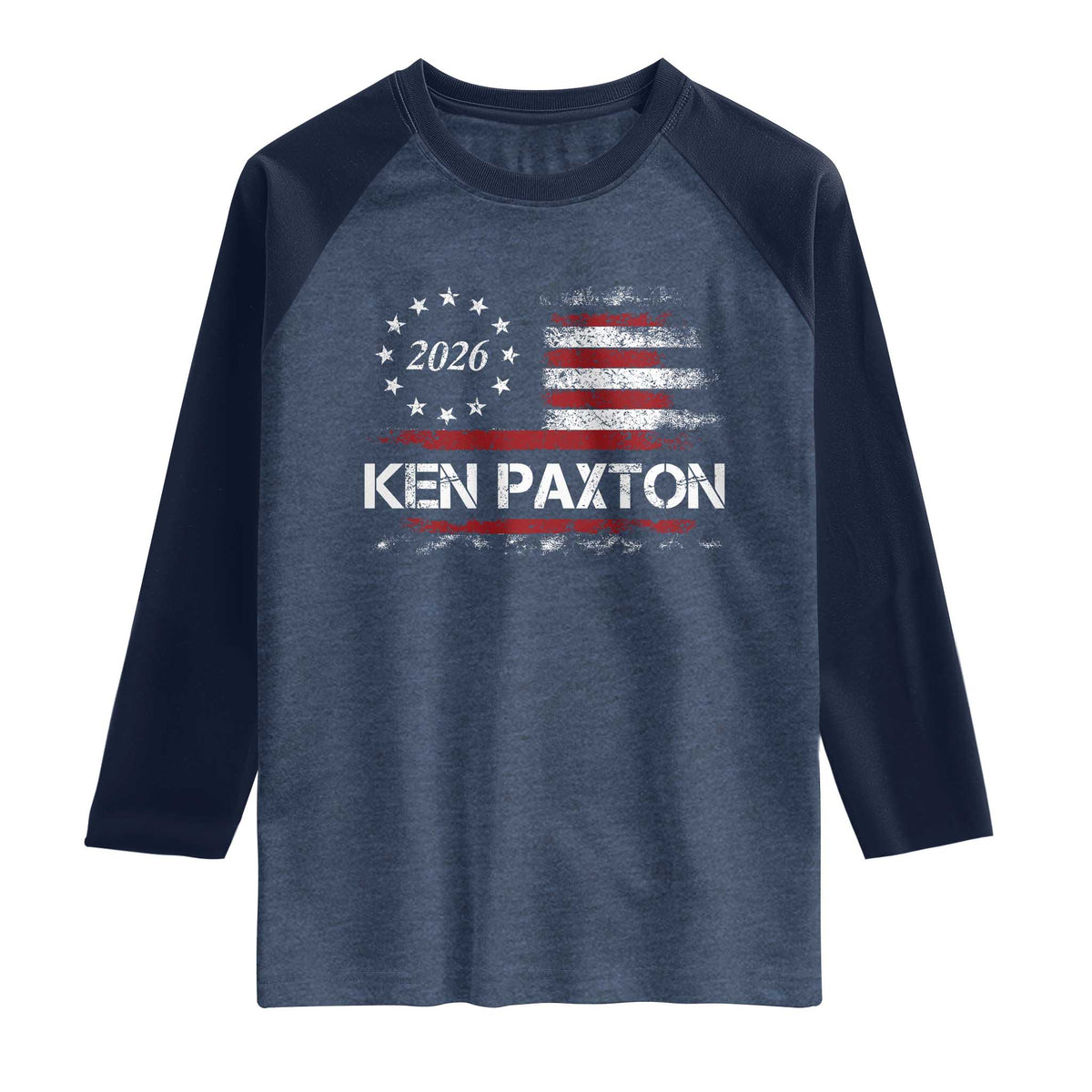 Ken Paxton for Texas Senate Raglan Shirt US Senator Campaign Vintage American Flag TS11 Heather Denim Navy Print Your Wear