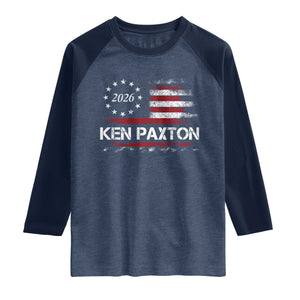 Ken Paxton for Texas Senate Raglan Shirt US Senator Campaign Vintage American Flag TS11 Heather Denim Navy Print Your Wear
