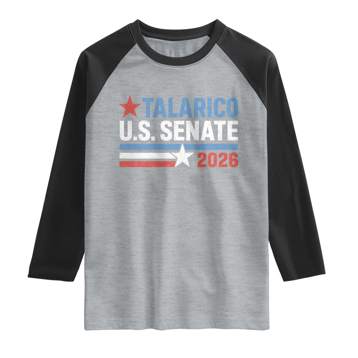 James Talarico US Senate 2026 Raglan Shirt Texas Senate Race Stars and Stripes TS11 Heather Gray Black Print Your Wear