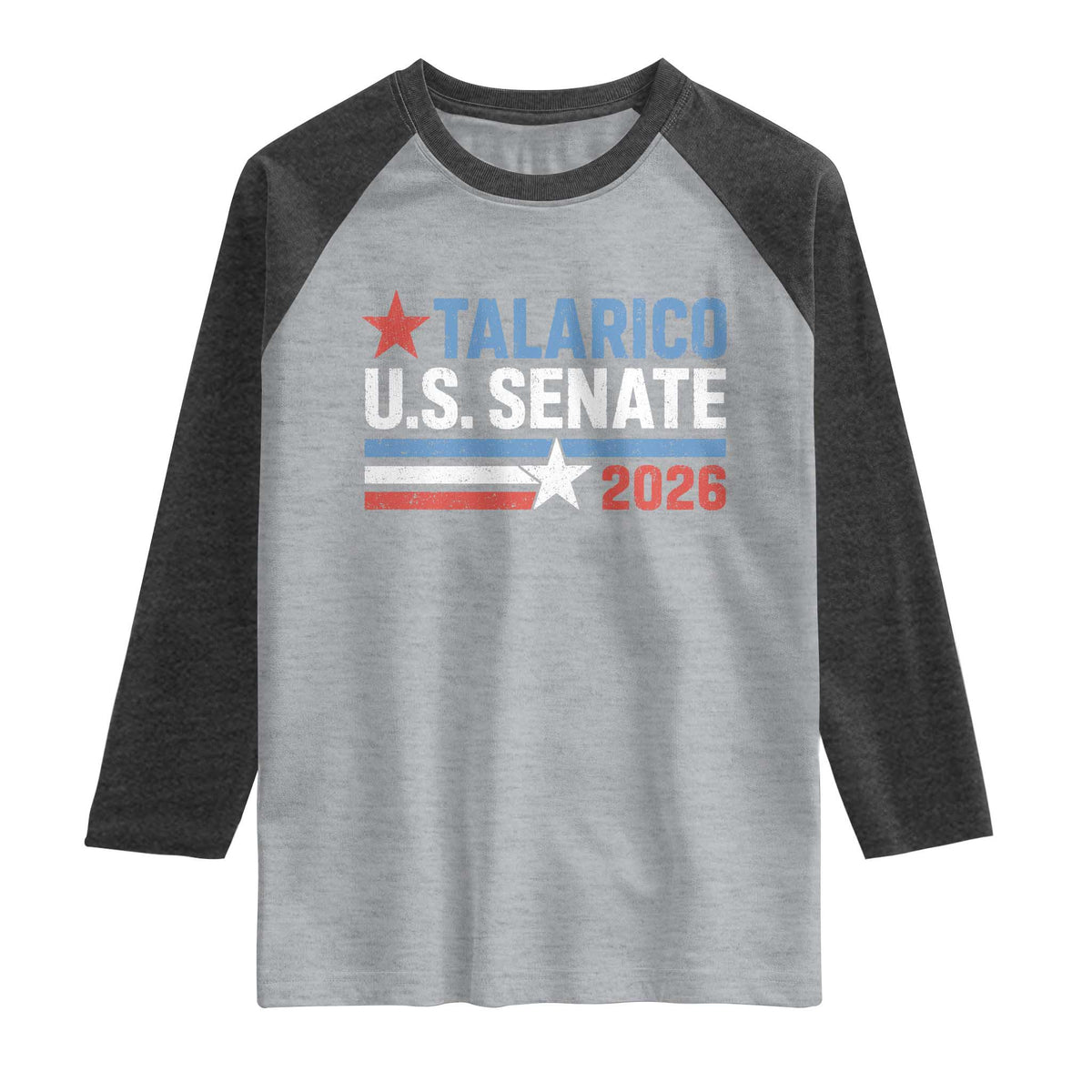 James Talarico US Senate 2026 Raglan Shirt Texas Senate Race Stars and Stripes TS11 Heather Gray Heather Charcoal Print Your Wear