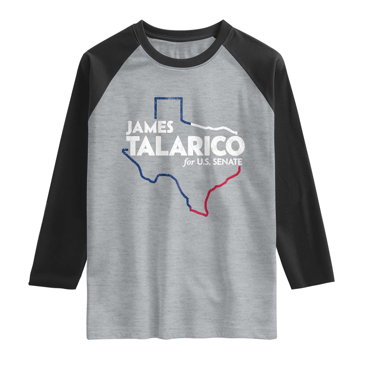James Talarico for US Senate Raglan Shirt Texas Senate Race 2026 TS11 Heather Gray Black Print Your Wear