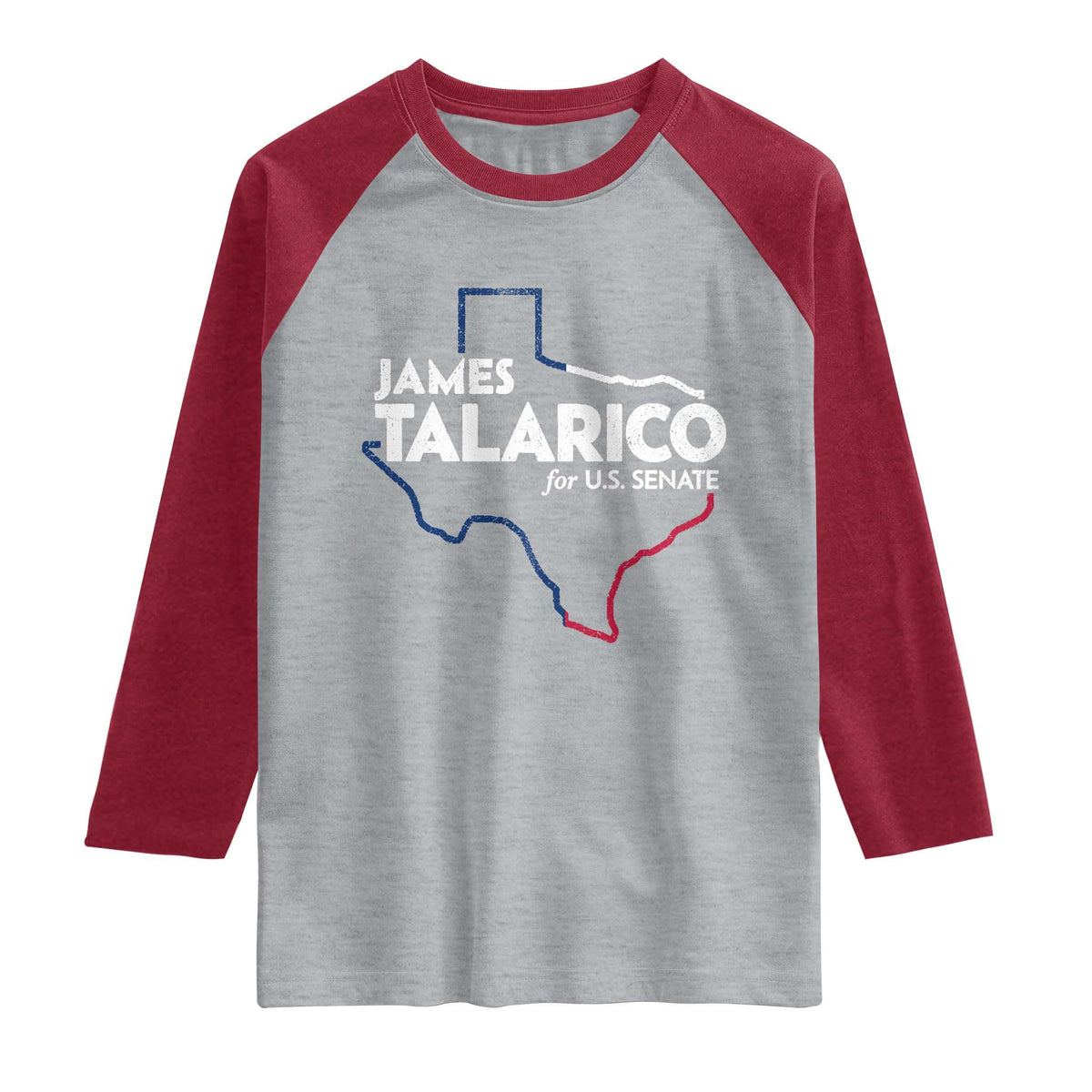 James Talarico for US Senate Raglan Shirt Texas Senate Race 2026 TS11 Heather Gray Heather Red Print Your Wear