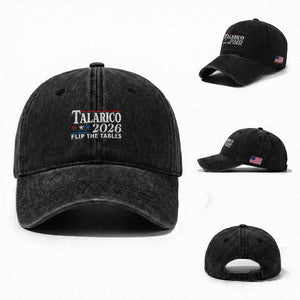 James Talarico 2026 Flip The Tables Washed Cotton Baseball Cap Texas Senate TS11 Washed Cap Universal Fit Black Print Your Wear