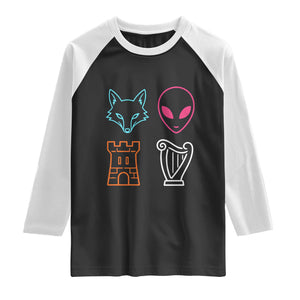 Fox Alien Castle Harp Retro Raglan Shirt San Antonio Texas Sports TS11 Black White Print Your Wear