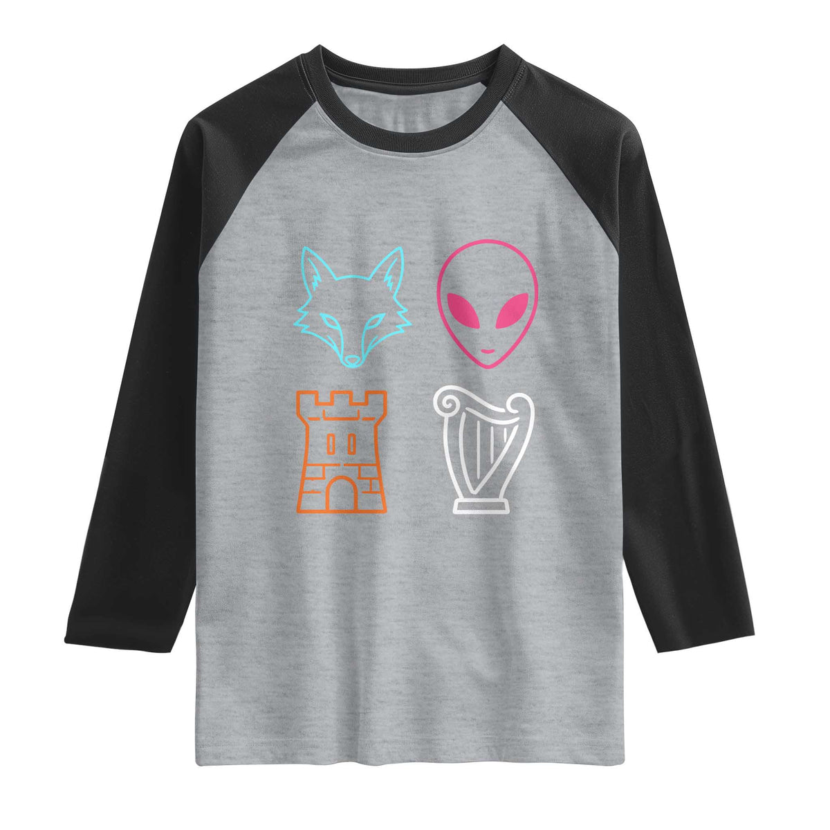 Fox Alien Castle Harp Retro Raglan Shirt San Antonio Texas Sports TS11 Heather Gray Black Print Your Wear