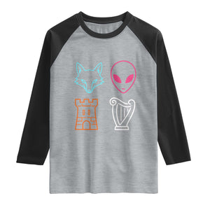 Fox Alien Castle Harp Retro Raglan Shirt San Antonio Texas Sports TS11 Heather Gray Black Print Your Wear