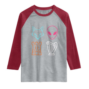Fox Alien Castle Harp Retro Raglan Shirt San Antonio Texas Sports TS11 Heather Gray Heather Red Print Your Wear